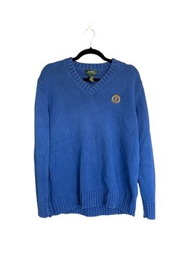 Lauren Ralph Lauren Blue Crest V-Neck Cotton Sweater Size Large